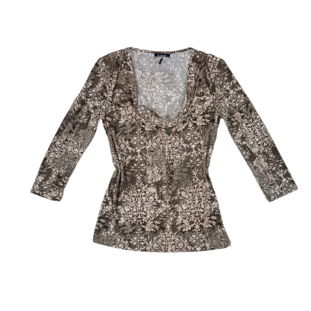 B. Street Brown Floral Elbow-Length Top | Size XS